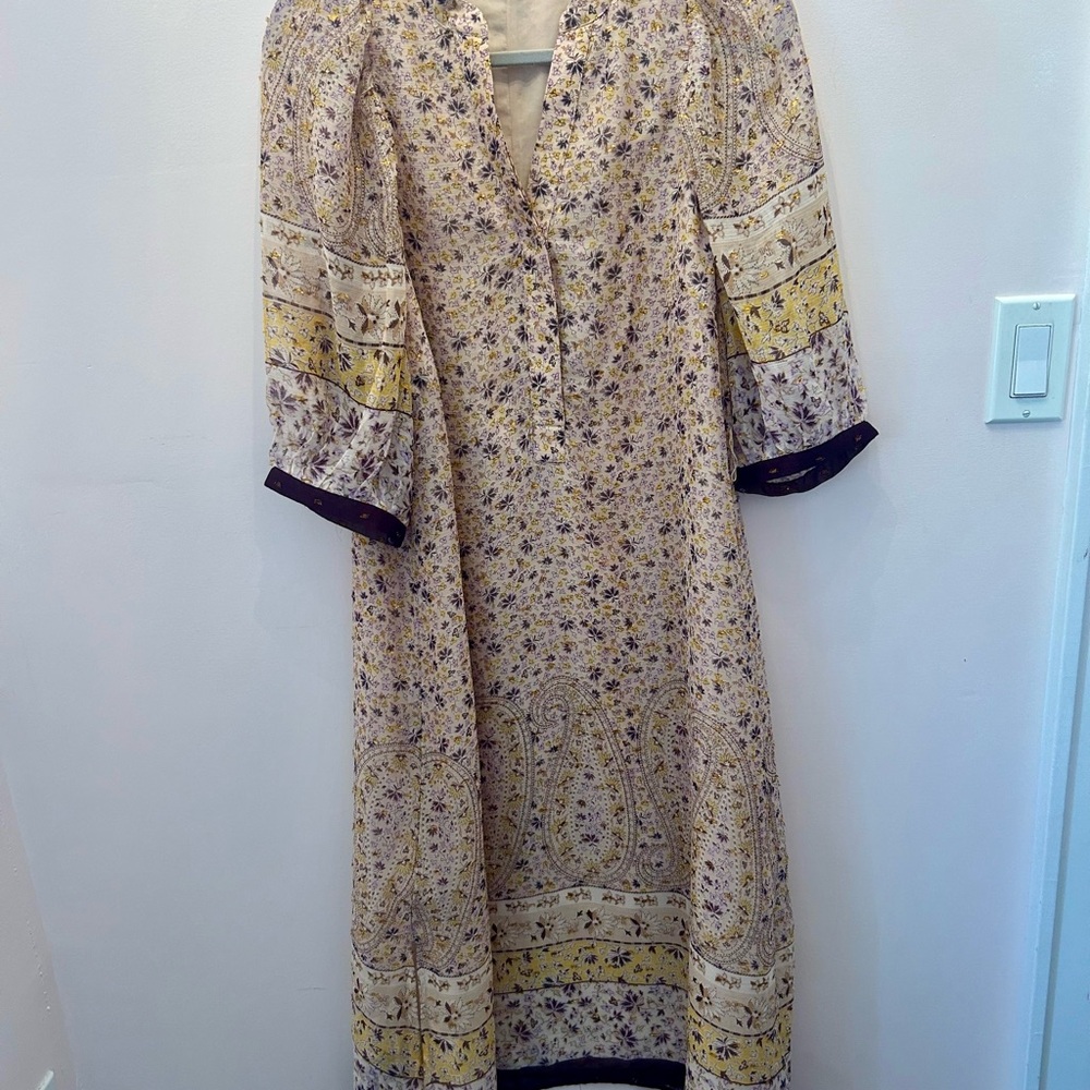 Floral Dress with Gold Threading